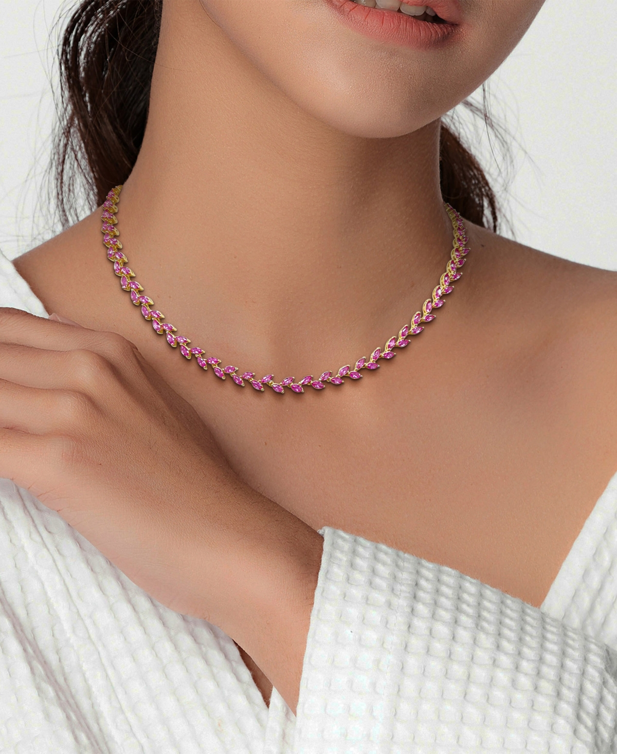 Macy's Lab-created Pink Sapphire Marquise Vine 17" Collar Necklace (29 Ct. T.w.) In Gold