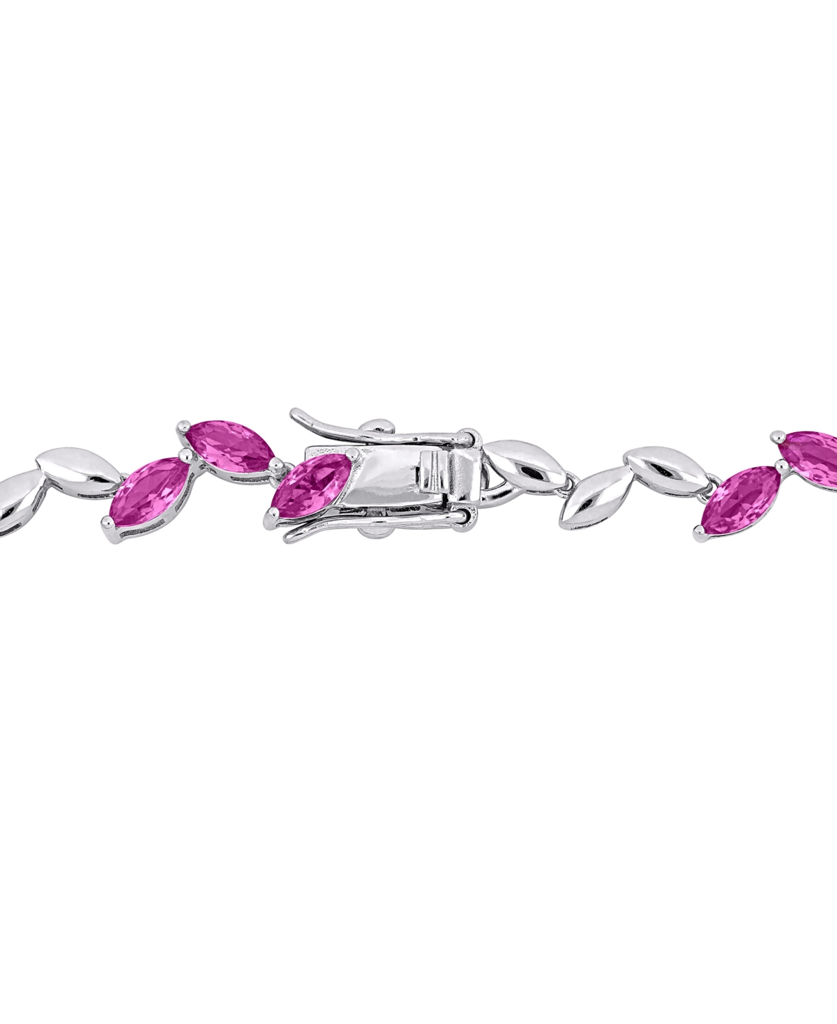 Macy's Lab-created Pink Sapphire & Polished Marquise Link Bracelet (9-1/2 Ct. T.w.) In Silver