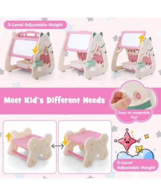 3-In-1 Double Sided Magnetic Dry-Erase Board with Stool and Flipped Writing Desktop