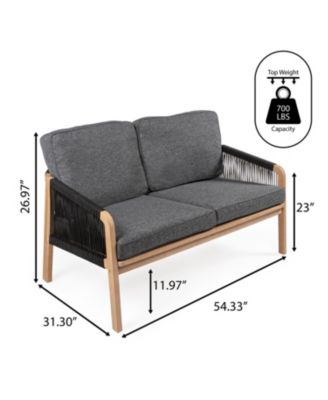 Arwen Modern Bohemian Roped Acacia Wood Outdoor Loveseat with Cushions