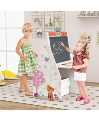 3 in 1 Kids Easel and Play Station Convertible with Chair and Storage Bins