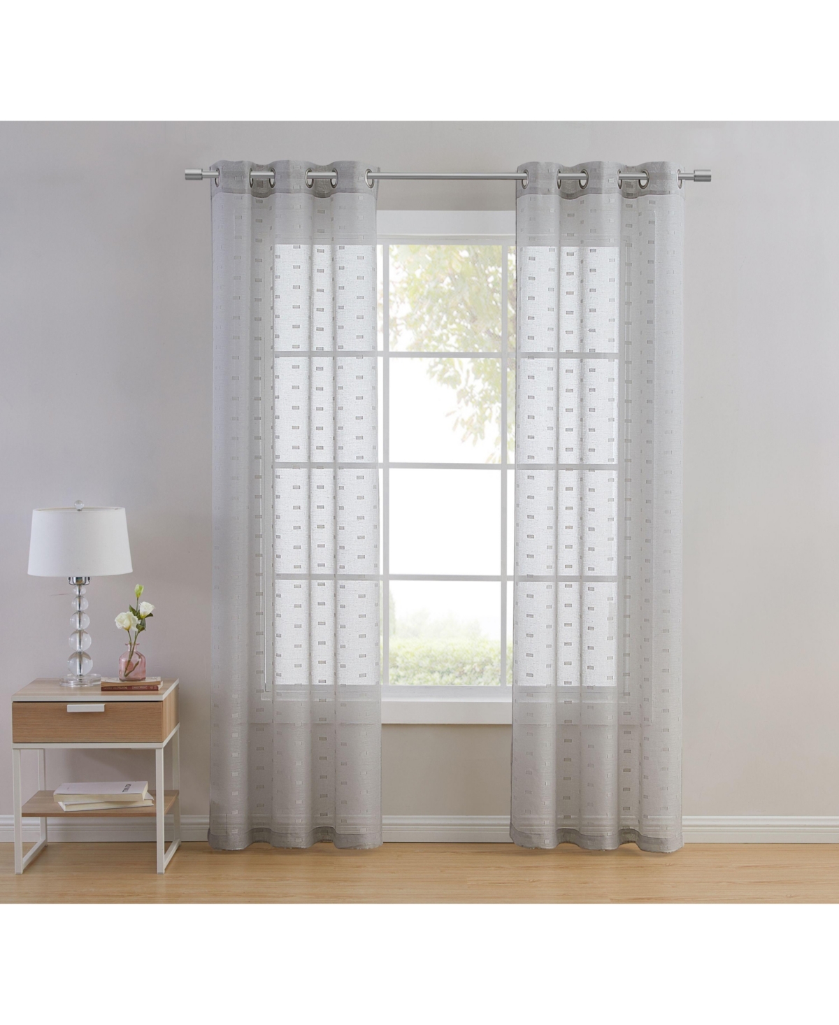 Modern Living 2 Pack Plaid Sheer Embossed Grommet Top Curtain Panels - Silver - Silver