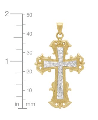 Men's Two-Tone Textured Inlay Fancy Cross Pendant in 14k Gold