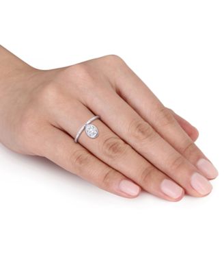 Moissanite Bezel Oval Dangle Ring (1 ct. t.w.) in Sterling Silver