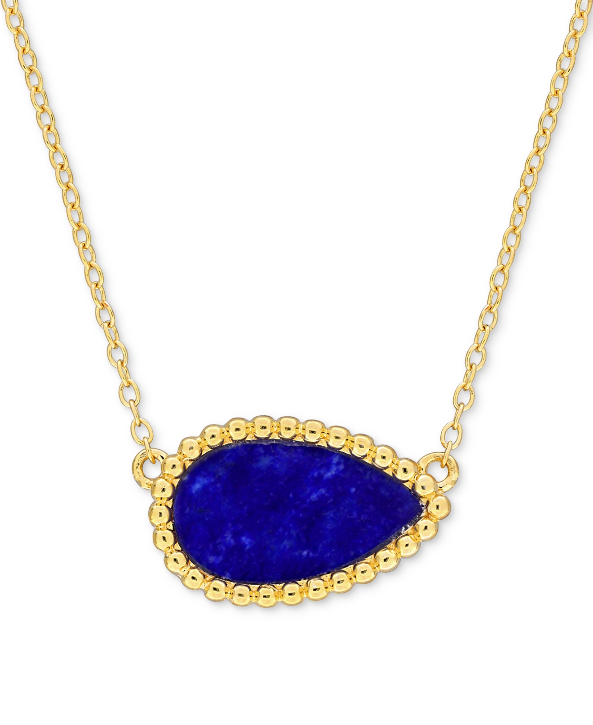 Macy's Black Agate Pear Bead Frame 17" Pendant Necklace In Sterling Silver (also In White Agate, Malachite, In Lapis