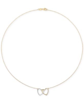Diamond Double Heart 18" Pendant Necklace (1/5 ct. t.w.) in Sterling Silver & 14k Gold-Plate