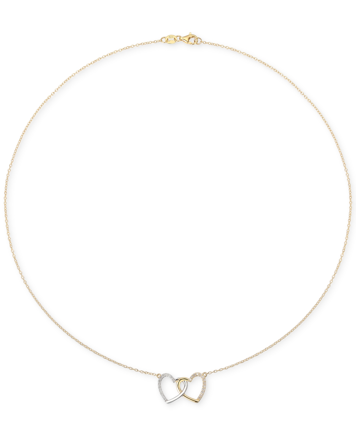 Macy's Diamond Double Heart 18" Pendant Necklace (1/5 Ct. T.w.) In Sterling Silver & 14k Gold-plate In Sterling Silver  Gold-plate