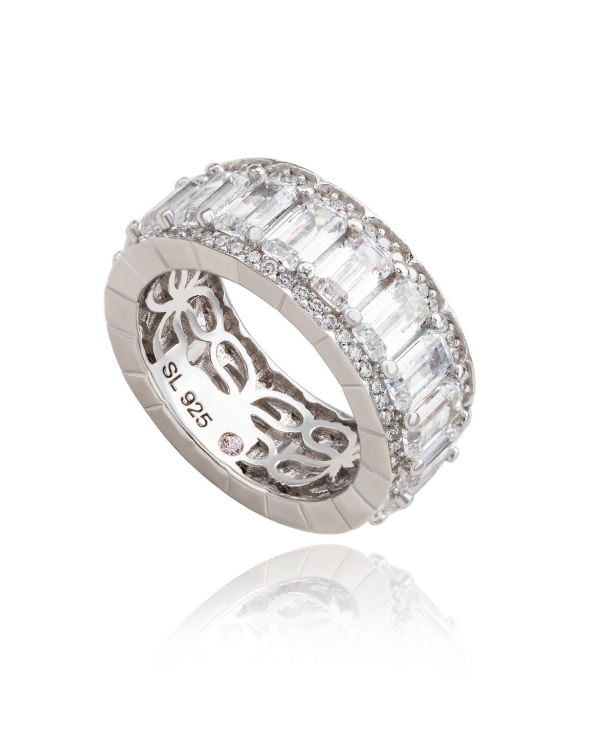 Suzy Levian Sterling Silver Cubic Zirconia White Emerald Cut Eternity Band - White