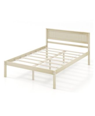 Solid Wood Bed Frame with Retro Headboard and Slat Support