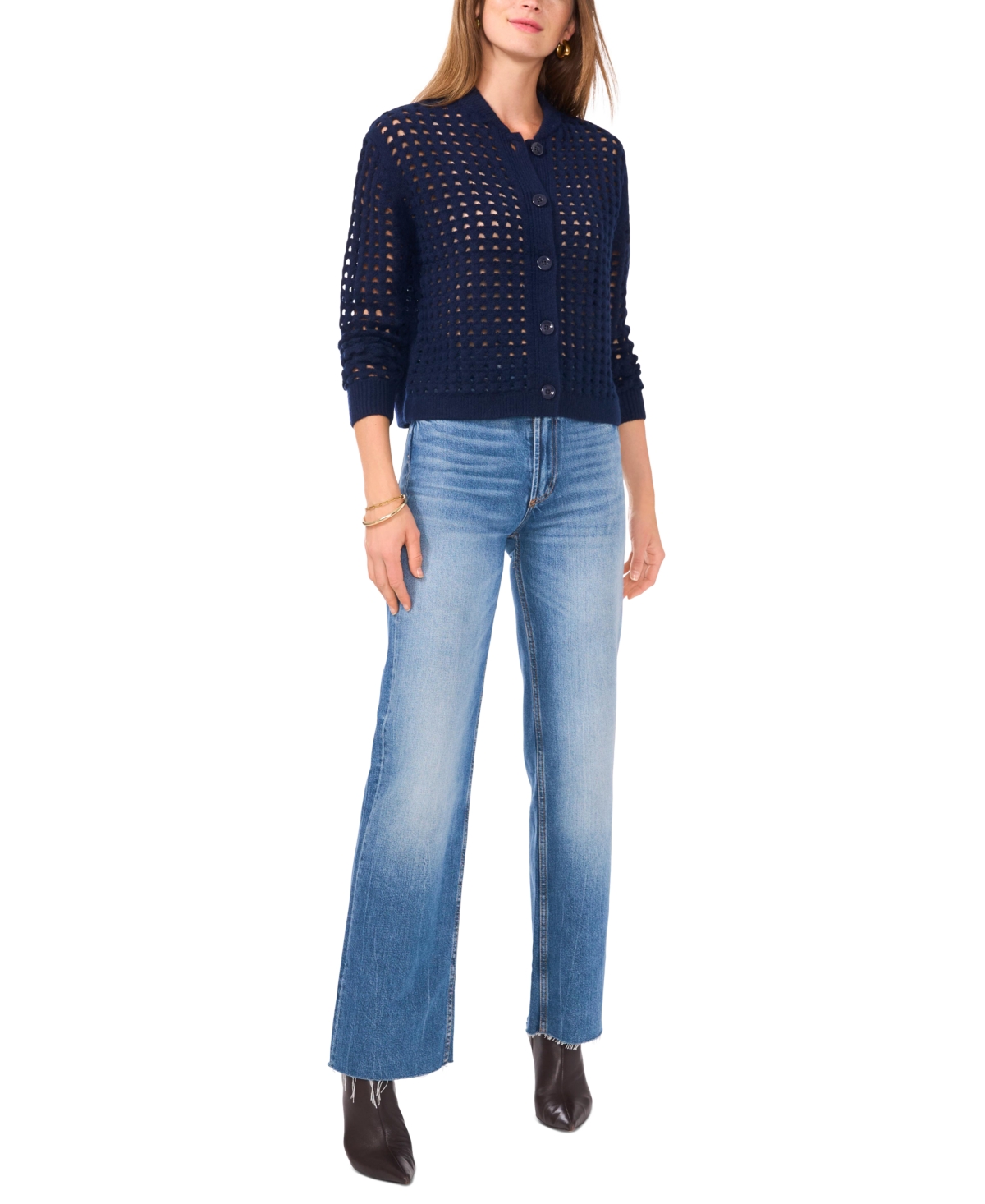 VINCE CAMUTO WOMEN'S LONG-SLEEVE POINTELLE CARDIGAN 
