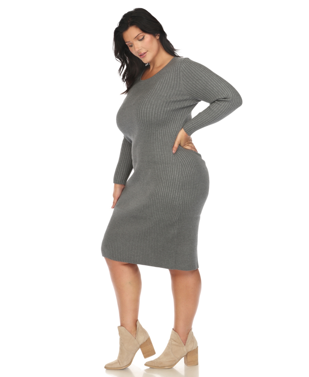 Shop White Mark Plus Size Rib Midi Sweater Dress In Charcoal