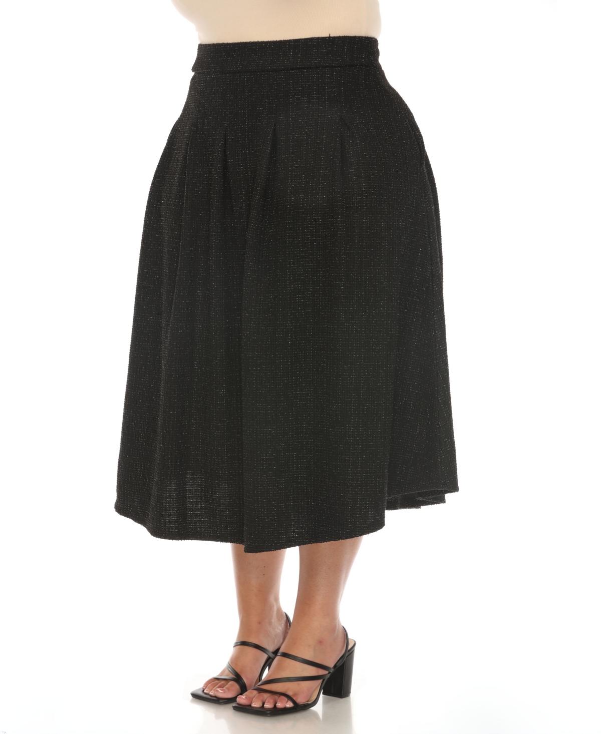 White Mark Plus Size Flared Tweed Skirt In Black