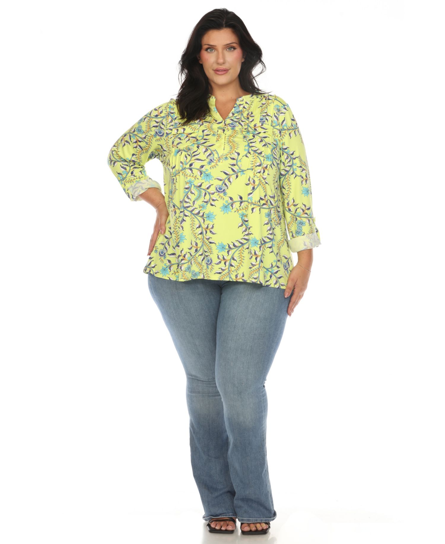 Plus Size Paisley Button Front Tunic Top