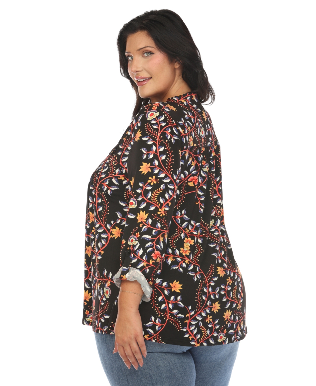 WHITE MARK PLUS SIZE PAISLEY BUTTON FRONT TUNIC TOP 