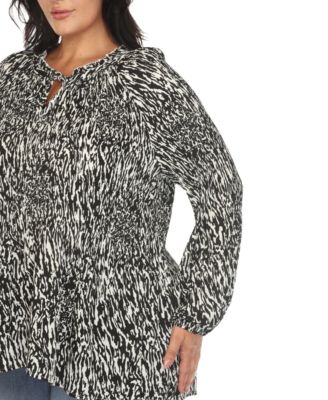 Plus Size Printed Peasant Knit Blouse