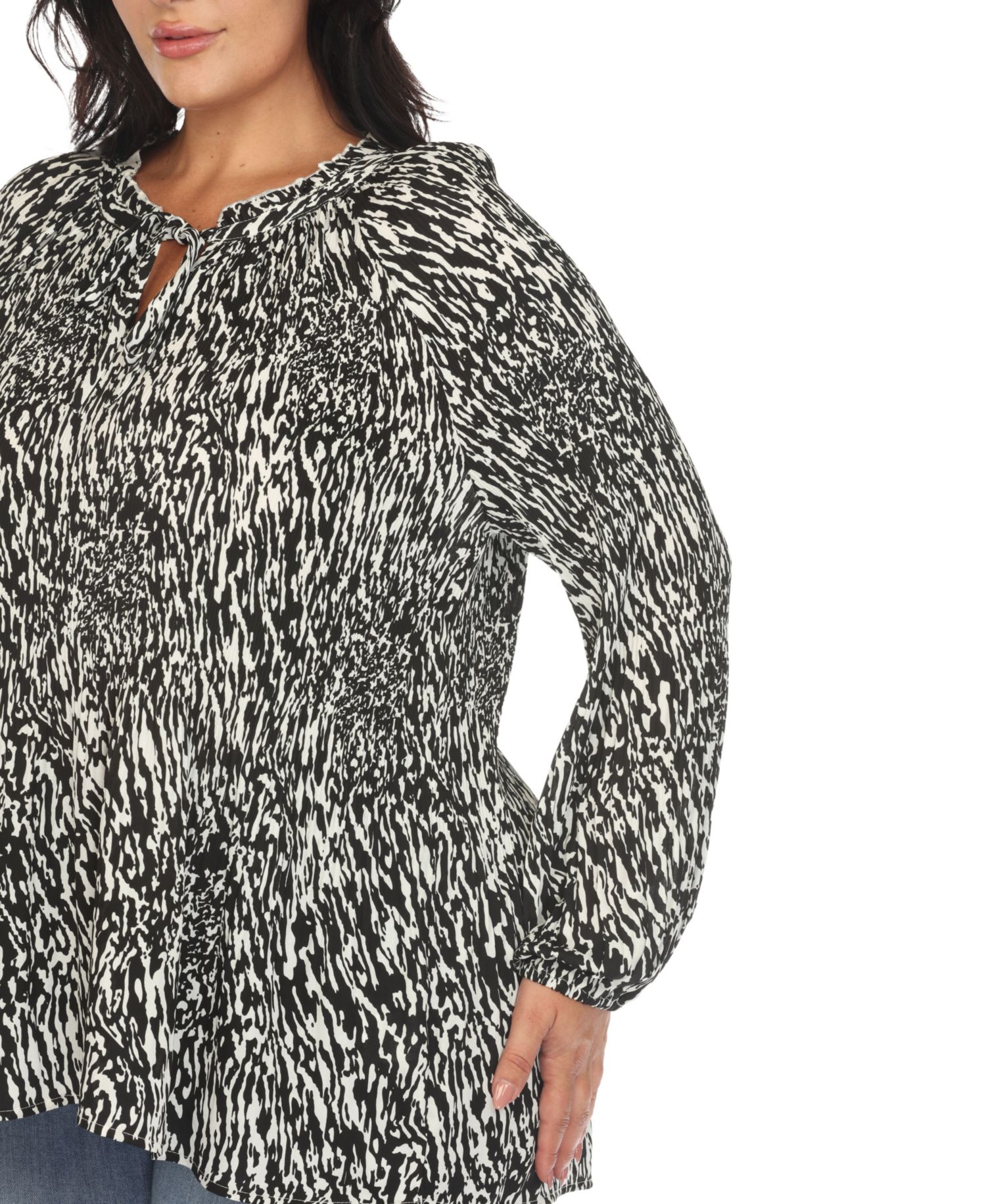 Plus Size Printed Peasant Knit Blouse