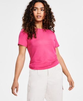 Bar III - Petite Short-Sleeve Side-Ruched Crewneck Tee