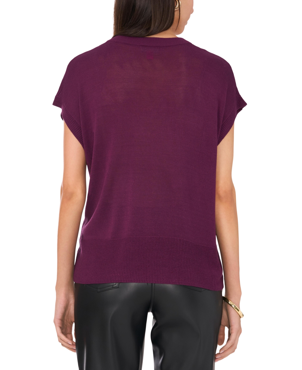 VINCE CAMUTO WOMEN'S V-NECK SHORT-SLEEVE SWEATER 