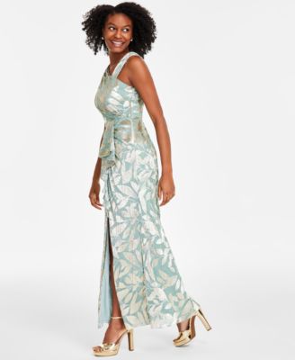 Adrianna Papell Women's Asymmetric Metallic Mermaid Gown