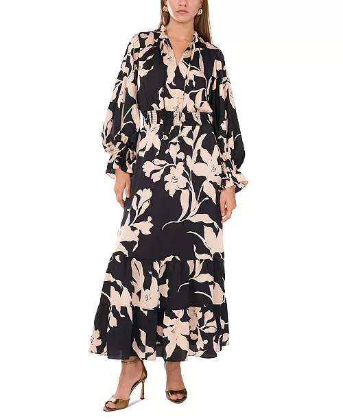 women's floral-print smocked tiered maxi dress
