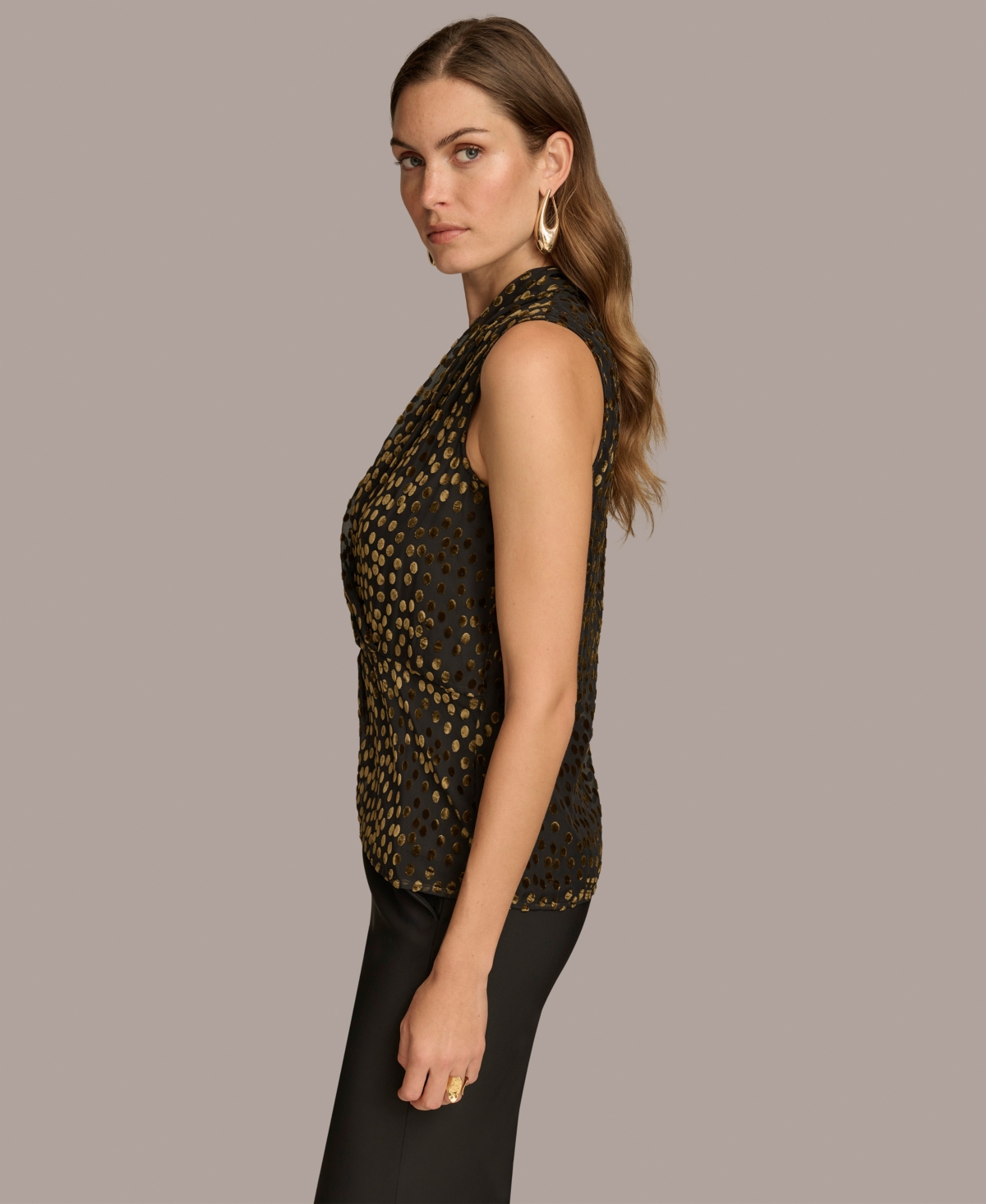 Donna Karan New York Women's Faux Wrap Burnout Velvet Top -Gold Multi