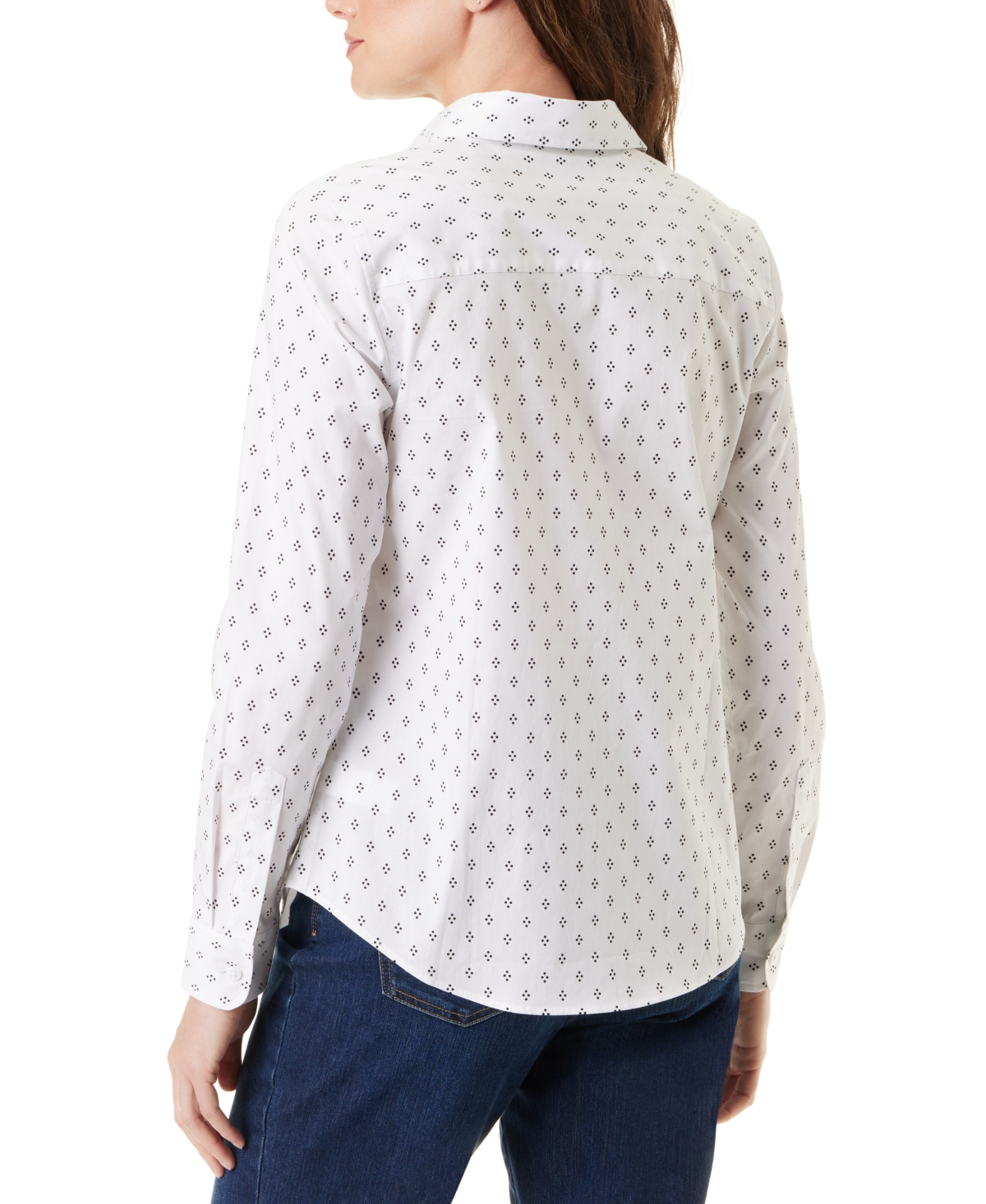 Gloria Vanderbilt Women's Amanda Long-sleeve Fitted Shirt In Vintage White Diamond Dot