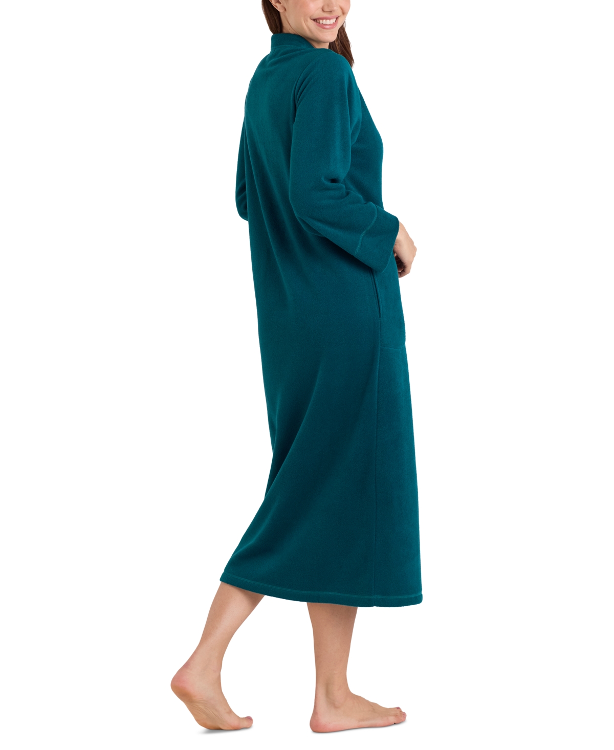 Miss Elaine Plus Size Zip-front Long-sleeve Fleece Robe In Emerald