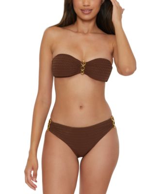 Womens Glimmer Buckle Bandeau Bikini Top Bikini Bottoms