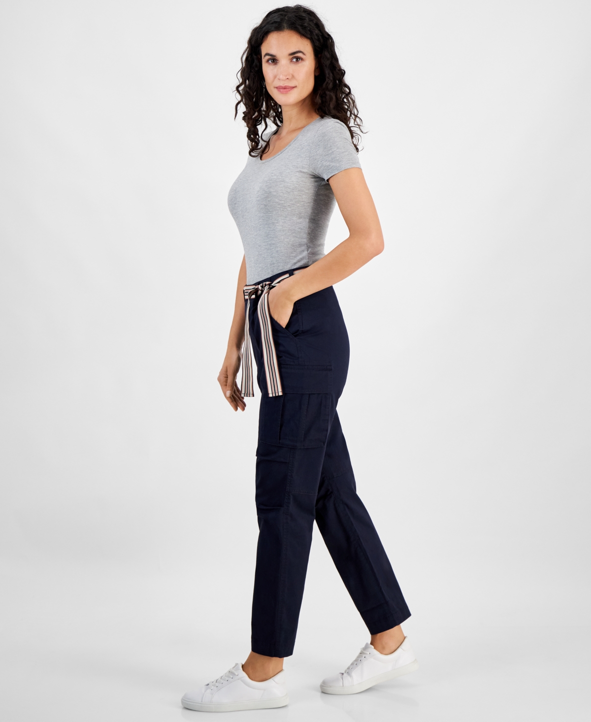 Nautica Jeans Women's High-rise Striped-belt Cargo Pants In Night Sky