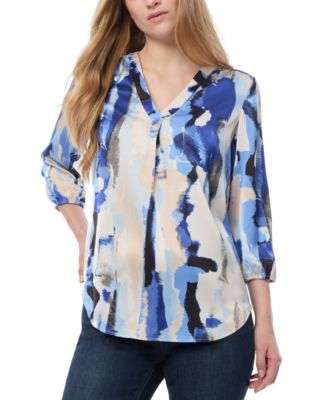 Jones New York - Petite Printed Blouson-Sleeve V-Neck Blouse