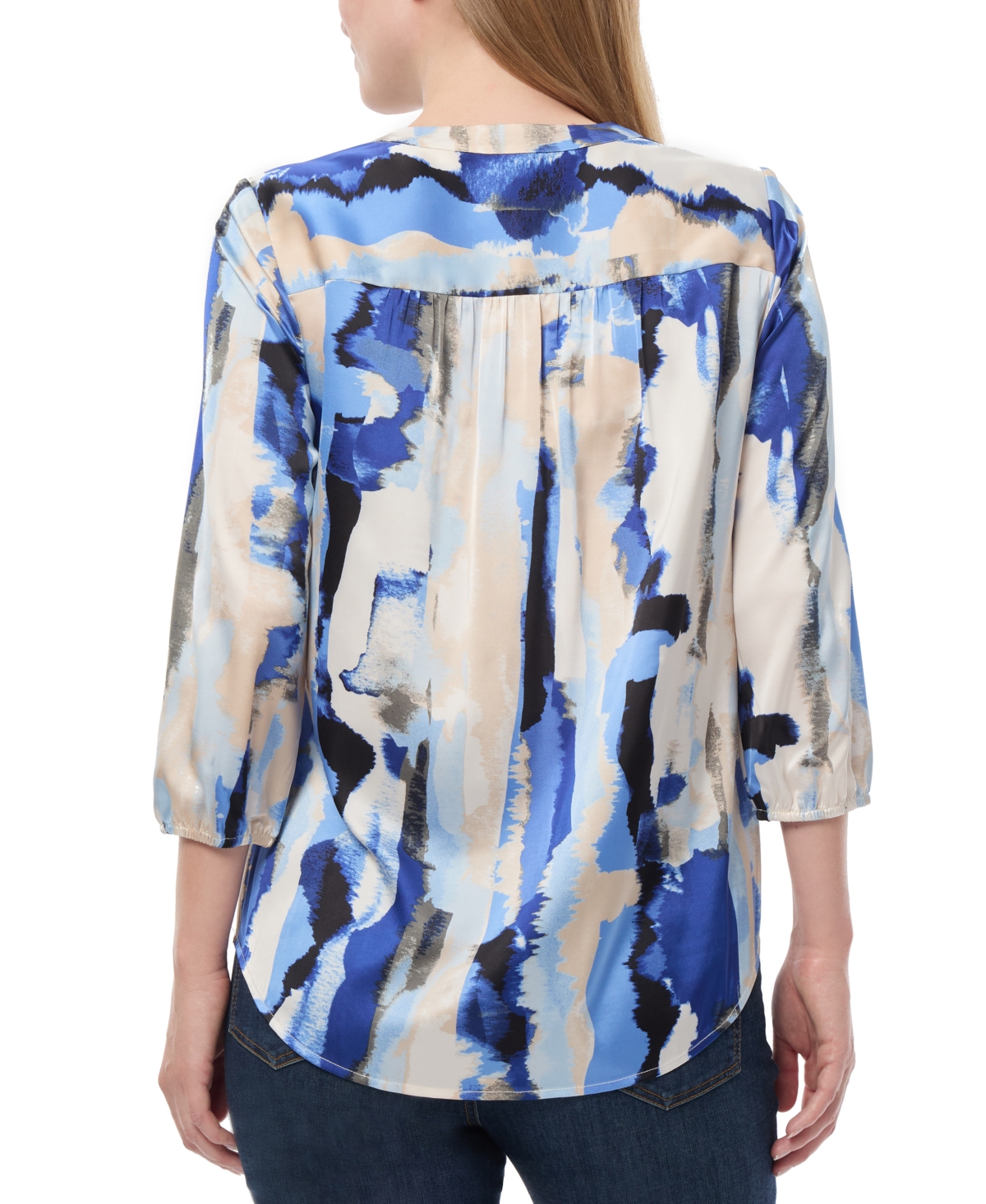 Jones New York Petite Printed Blouson-Sleeve V-Neck Blouse