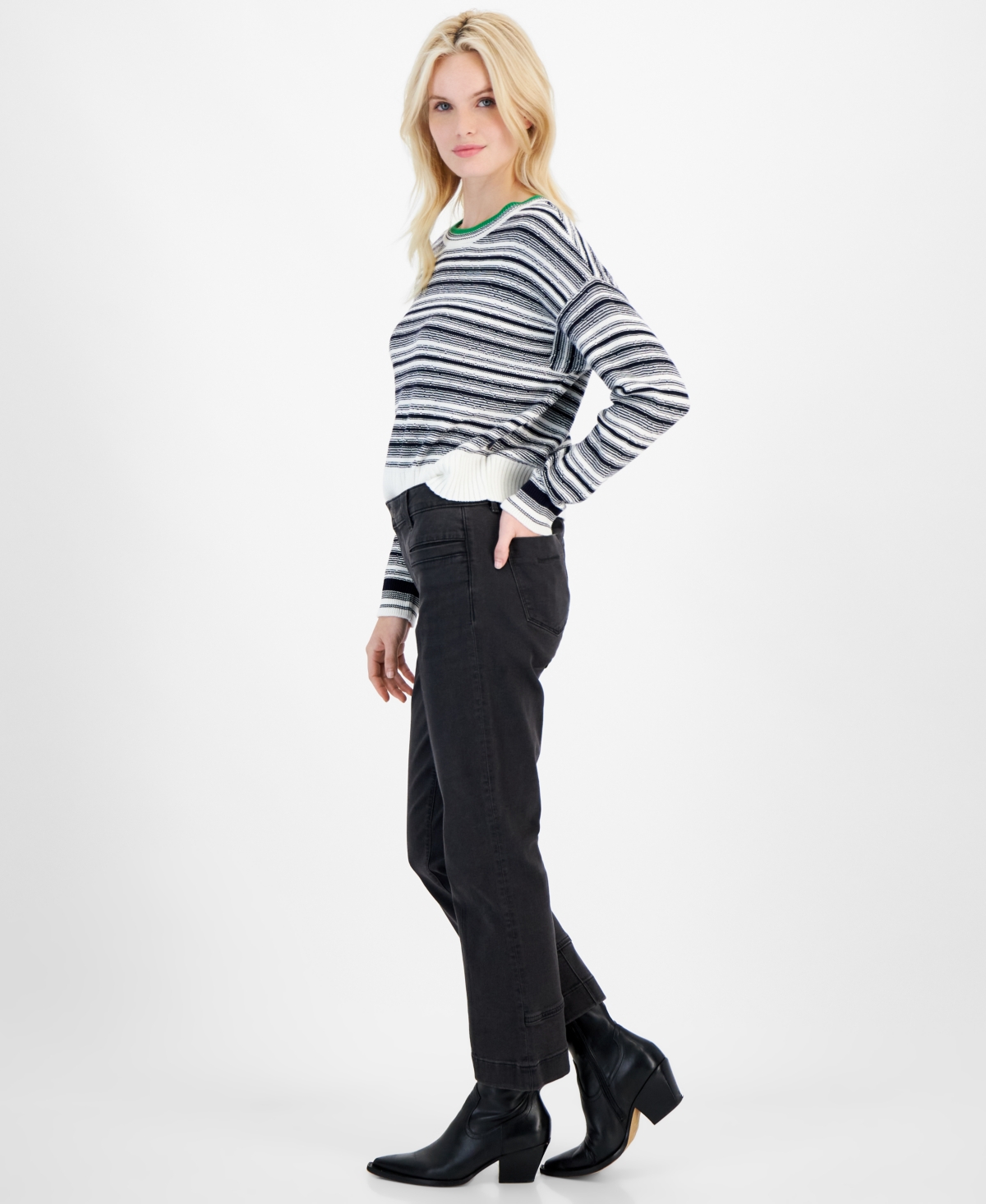 Nautica Jeans Women's High-rise Striped-belt Cargo Pants In Voyage Wash