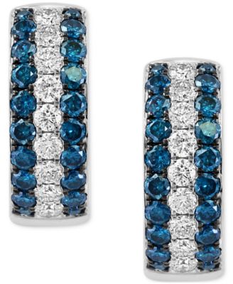 EFFY&reg; Blue Diamond (5/8 ct. t.w.) & White Diamond (1/3 ct. t.w.) Huggie Hoop Earrings in 14k White Gold