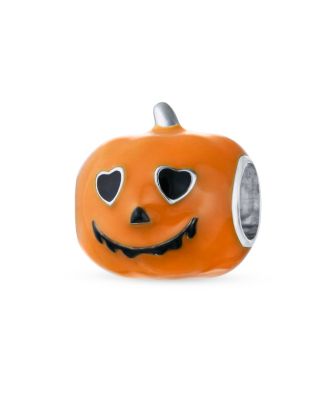Halloween Heart Eyes Orange Pumpkin Charm Bead Enamel Sterling Silver