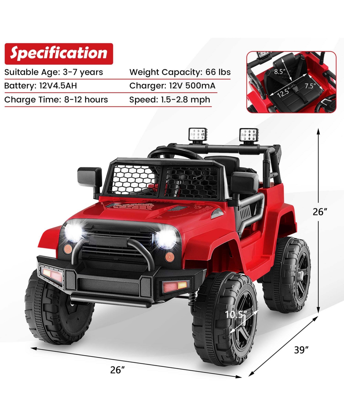 Costway 12V Kids Ride On Truck Car Electric Vehicle Remote with Music & Light