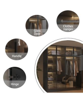Glass Doors Wardrobe Armoires Aluminum Frame with LED Lights