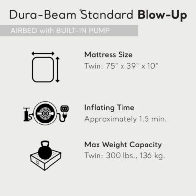 Dura Pillow Rest Classic Blow Up Mattress Air Bed with Built In Pump, Twin