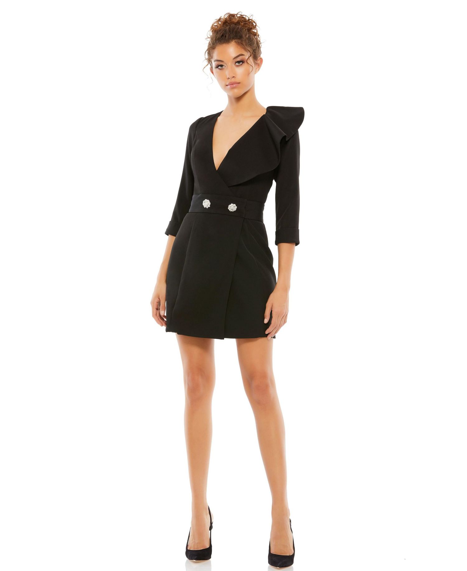 Women's Ruffled Faux Tuxedo Mini Dress