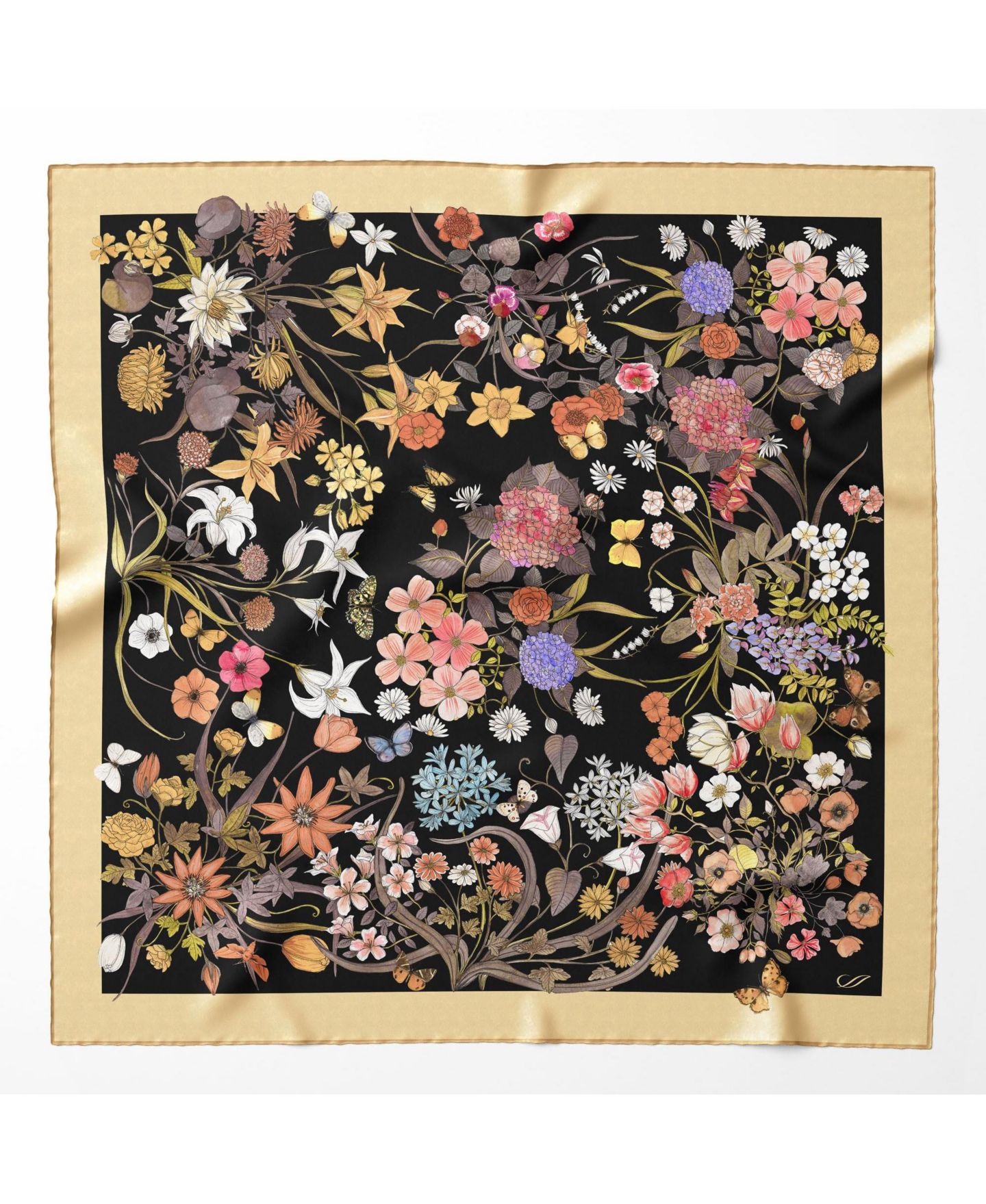 Женские аксессуары Elizabetta Flora - Hand Rolled Silk Foulard for Women, цвет: Чёрный — фото 1