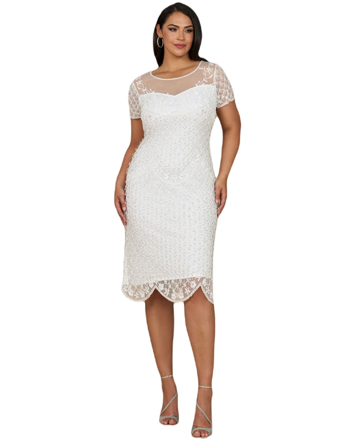 Women's Beaded Midi Dress with Cap Sleeves