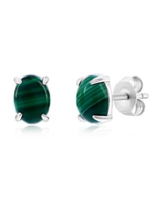 Sterling Silver Oval Stud Earrings (Available in Larimar, Lapis, Malachite, or Kyanite)