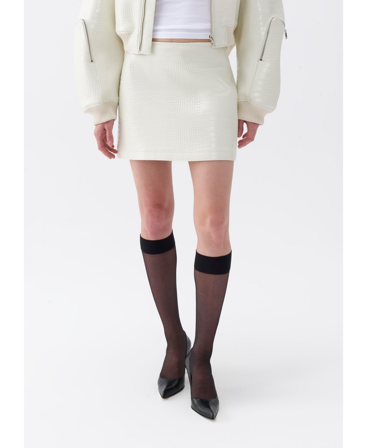 Women's Faux Leather Mini Skirt - Ivory