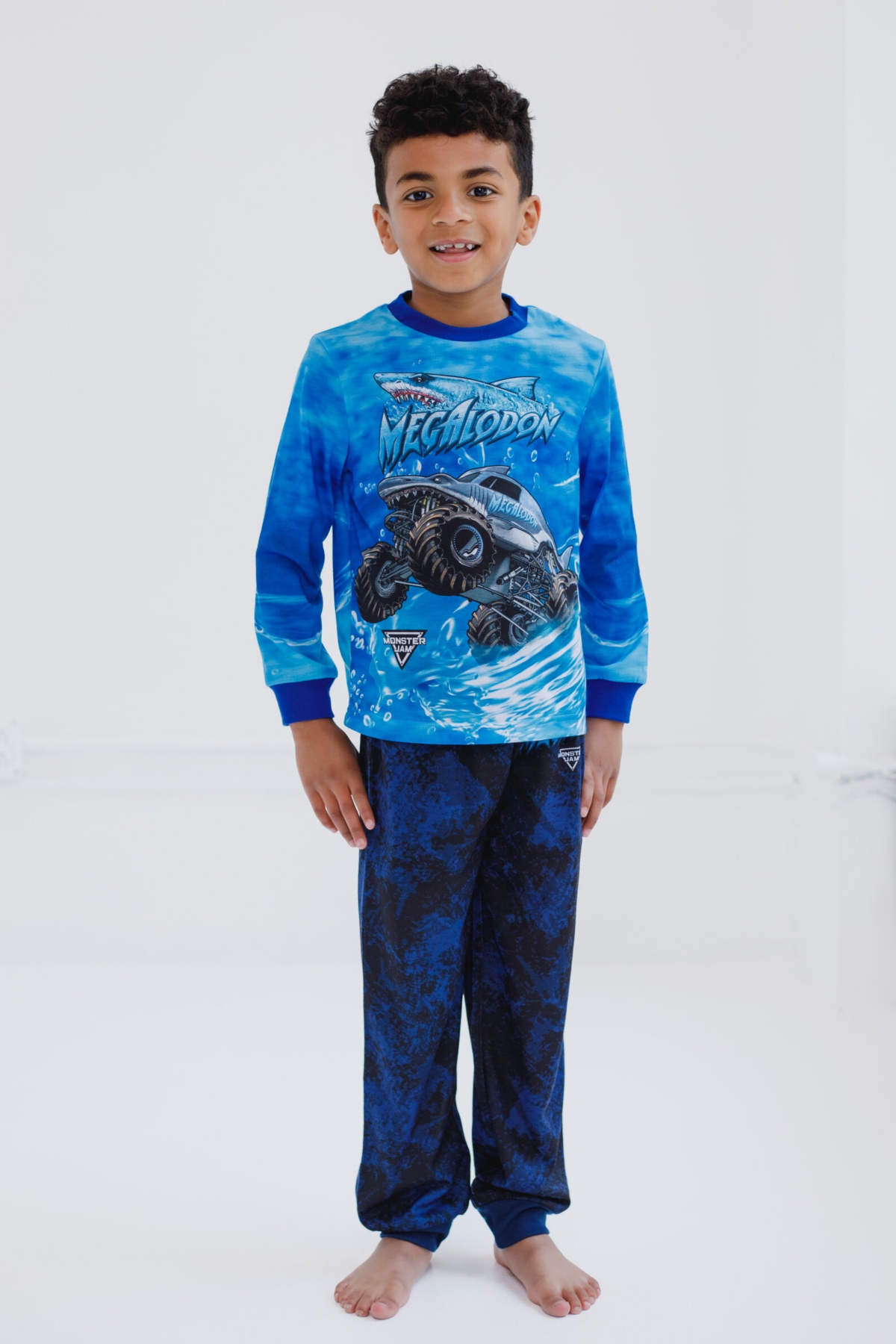 Monster Jam Boys Pullover Pajama Shirt and Pants Sleep Set to Grave Digger El Toro Loco- Megalodon