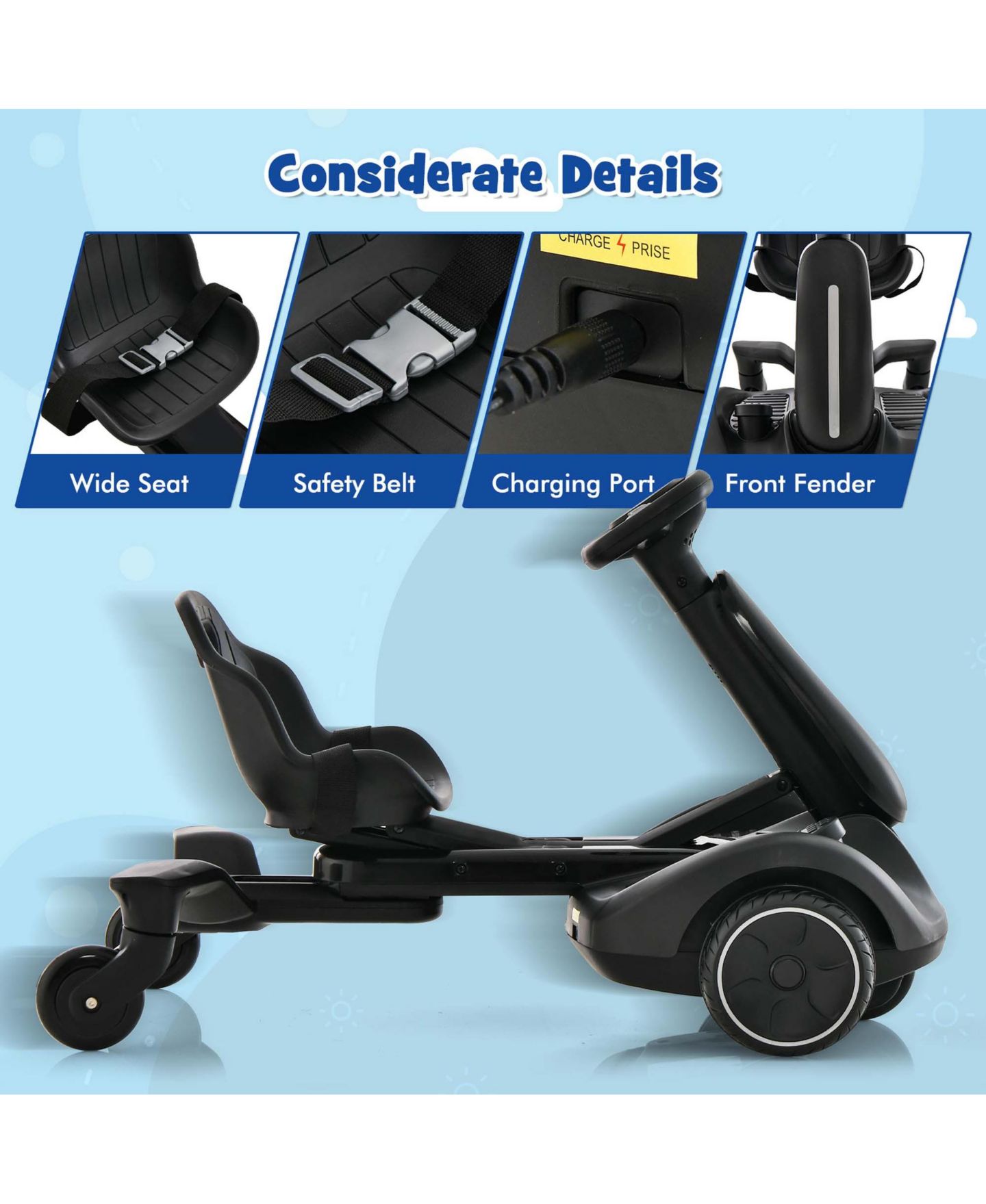 Детская игрушка Costway 6V Kids Ride-On Drift Car 360-Degree Spin Go-Kart, 55 lb. Capacity, Ages 3-8, цвет: Чёрный — фото 9
