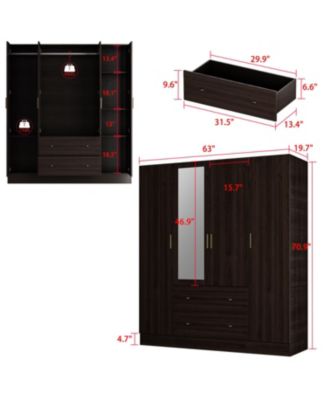 White 4-Door Armoires with Mirror, 2 Hanging Rods, 2-Drawers