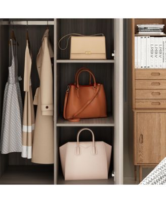 Grey Wood 4-Door Wardrobe Armoires with Hanging Rod and Storage Shelves