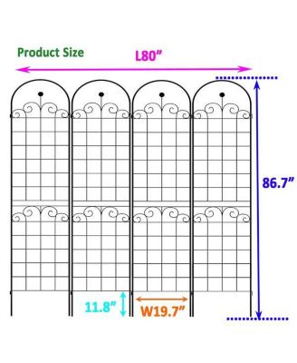 4-Pack Metal Garden Trellis for Climbing Plants – 86.7'' x 19.7'', Rustproof Black Plant Support, Rose Trellis Netting