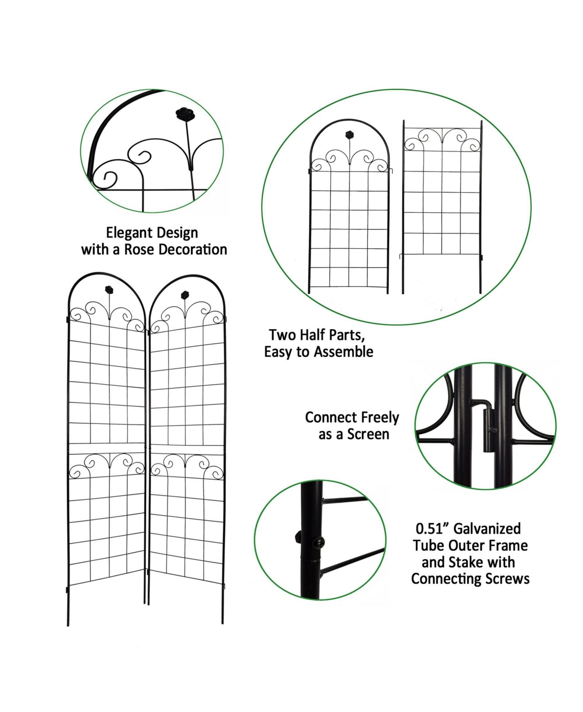 Slickblue 4-Pack Metal Garden Trellis for Climbing Plants – 86.7'' x 19.7'', RustproofPlant Support, Rose Trellis Netting - Black