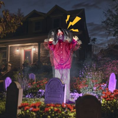 Animated Halloween Zombie Decoration 5.5Ft Life Size with Motion/Sound Activated Glowing Eyes 2025