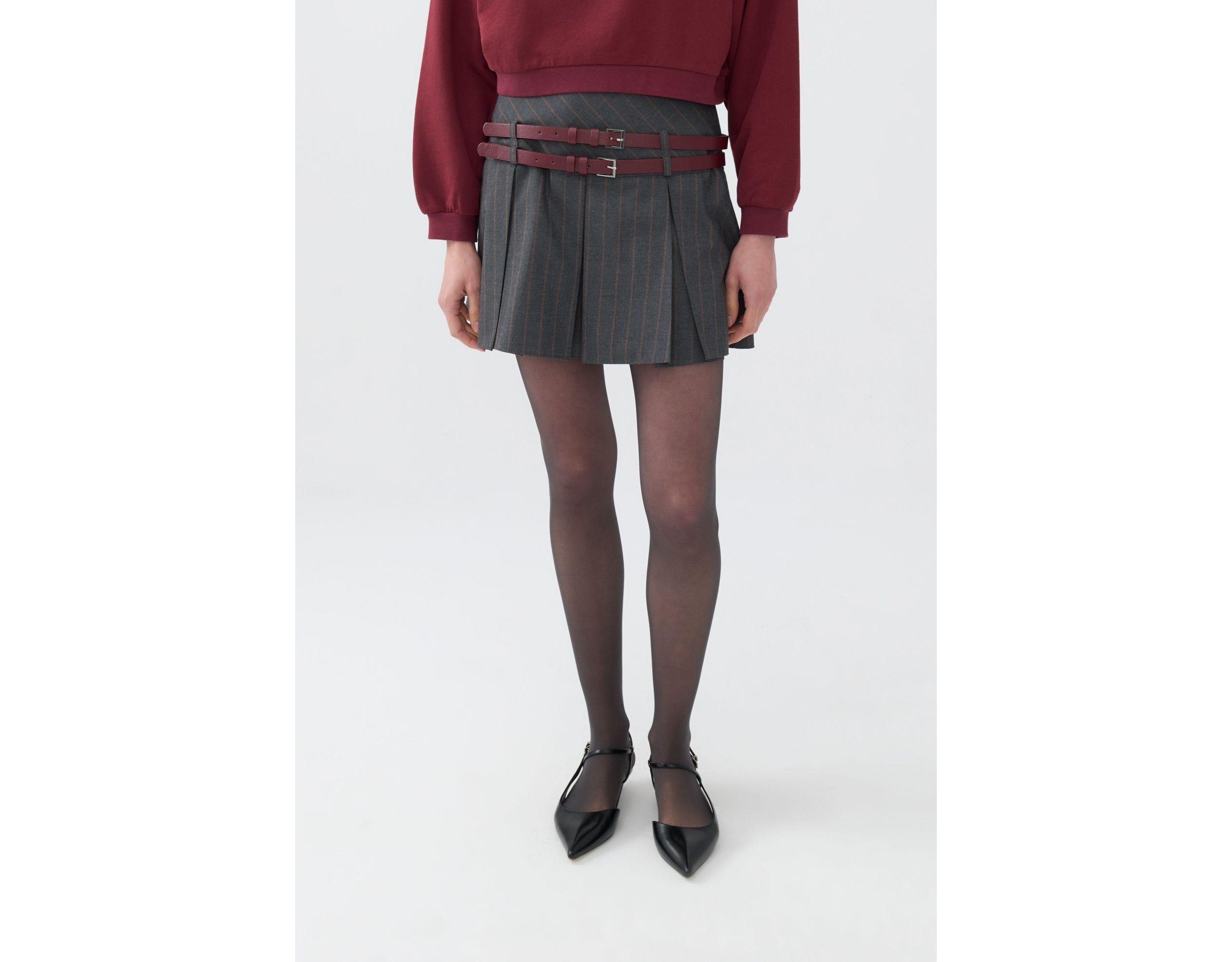 Nocturne Women's Double Belted Pleated Mini Skirt